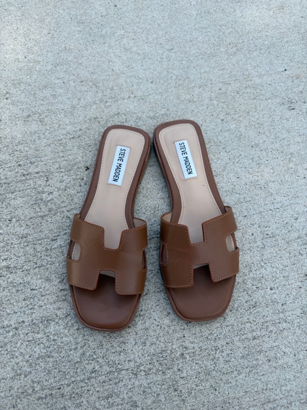 Steve Madden Tan Brown Open-Toe Slide Mules